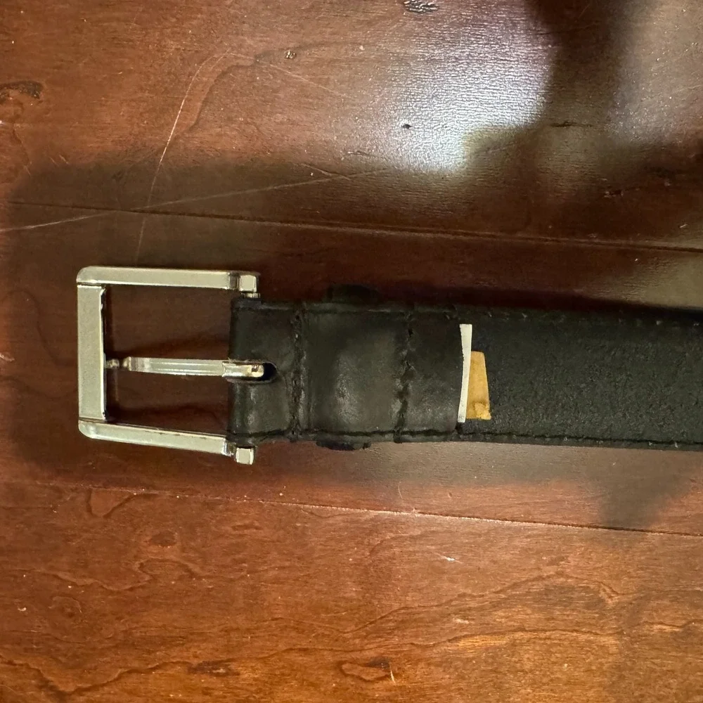 Mens Black Genuine Leather Belt Silver Buckle Classic Size 38-40